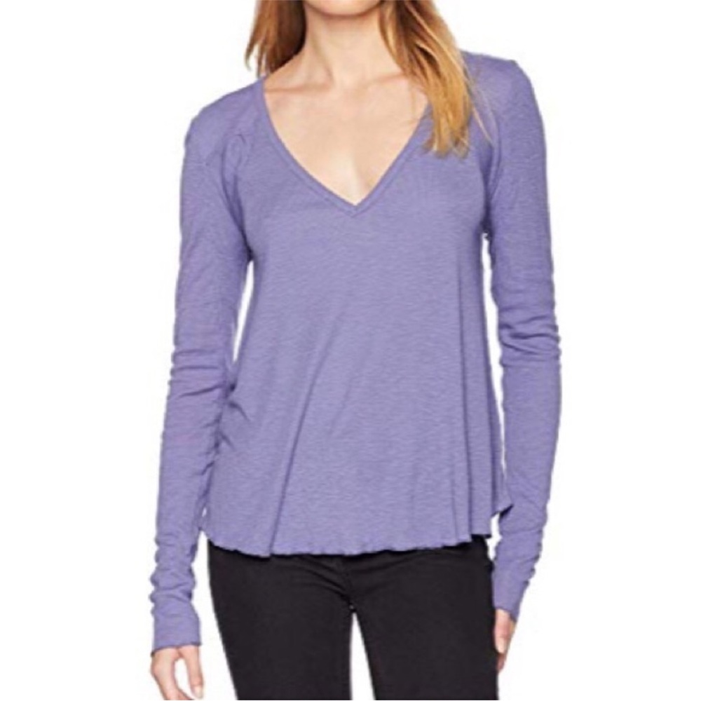 Free People Purple Fitted Long Sleeve Blouse